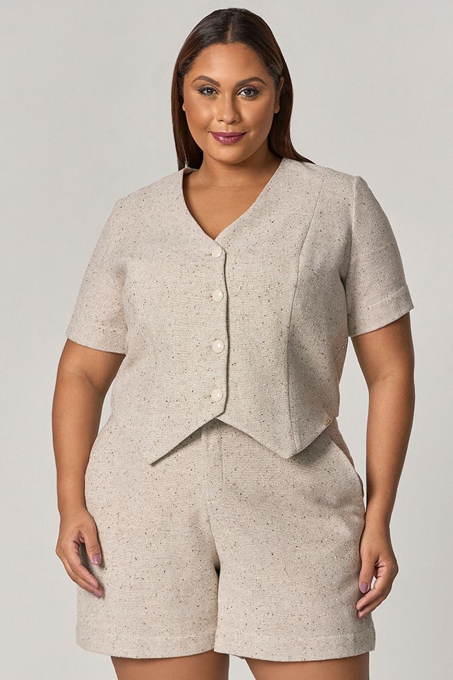 Conjunto Short e Blusa Detalhe Textura com Botão - MySize Mirror 