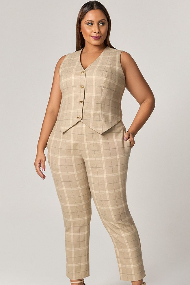 Conjunto Calça e Blusa Xadrez com Botão Pino - MySize Mirror 