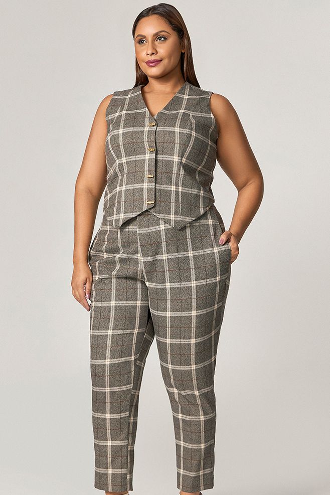 Conjunto Calça e Blusa Xadrez com Botão Pino - MySize Mirror