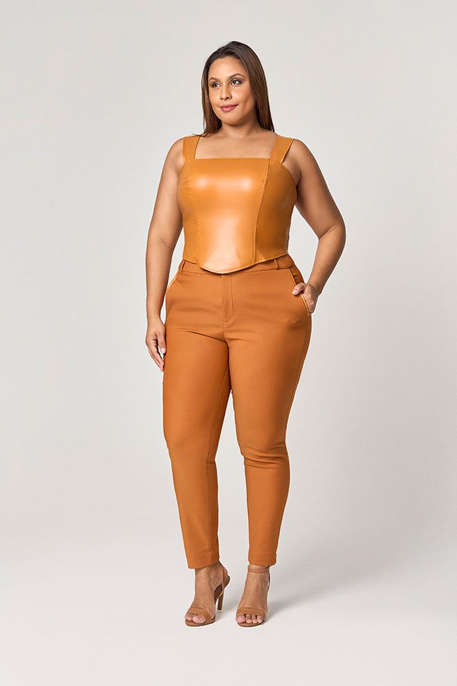 Calça Alfaiataria Detalhe Couro MySize - Reflect Inverno 25