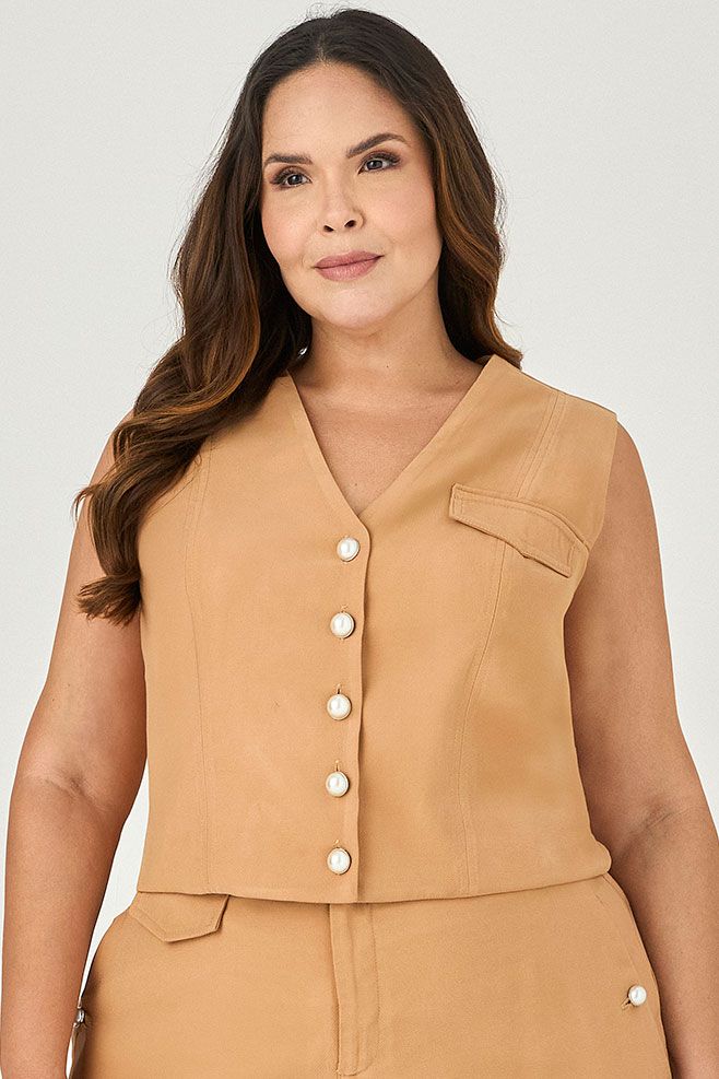 Blusa Colete com Botão Pérola - MySize - Sentir