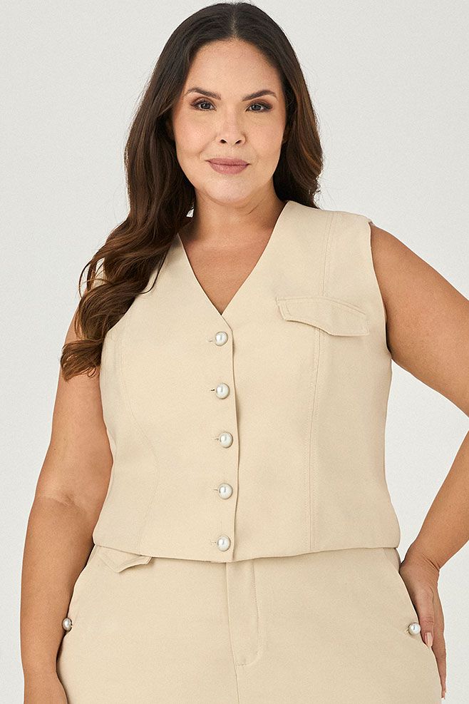 Blusa Colete com Botão Pérola - MySize - Sentir 