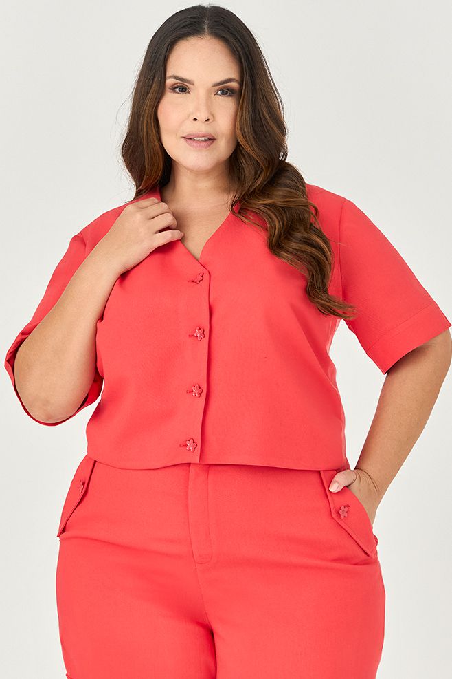 Blusa Casaqueto com Detalhe Botão Flor - MySize - Sentir