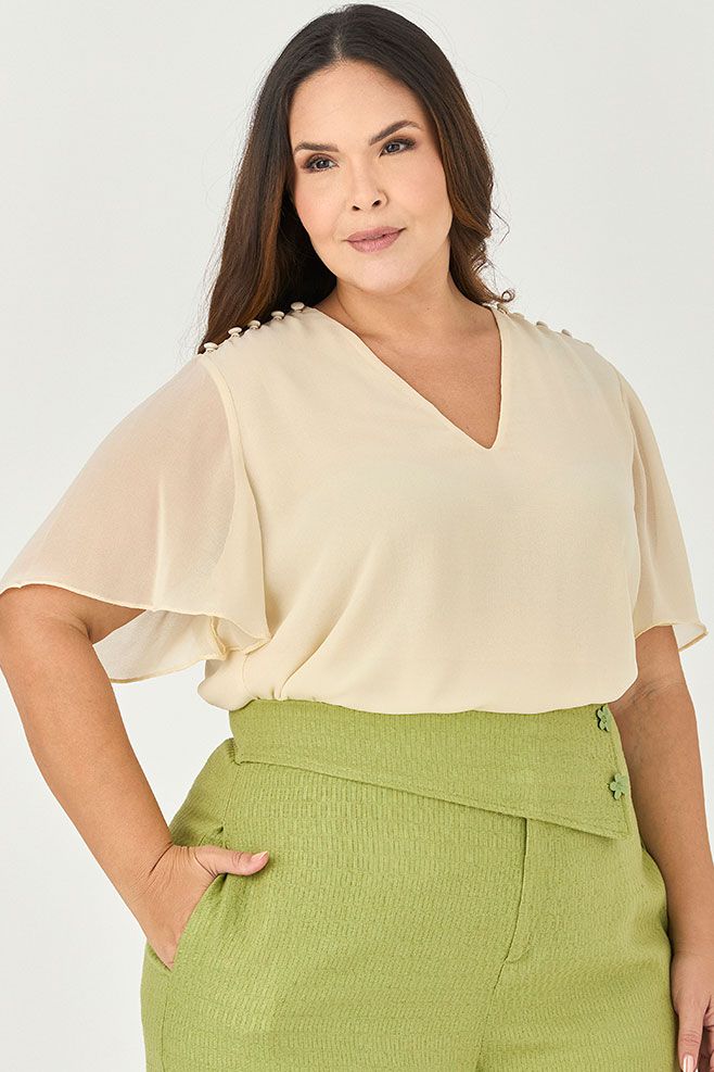 Blusa com Decote em V Detalhe Botões - MySize - Sentir 
