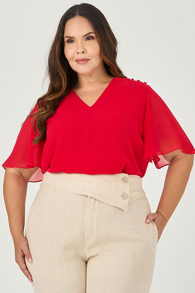 Blusa com Decote em V Detalhe Botões - MySize - Sentir