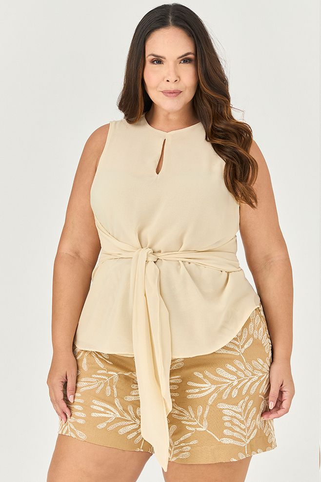 Blusa com Detalhe de Faixa com Nó - MySize - Sentir 