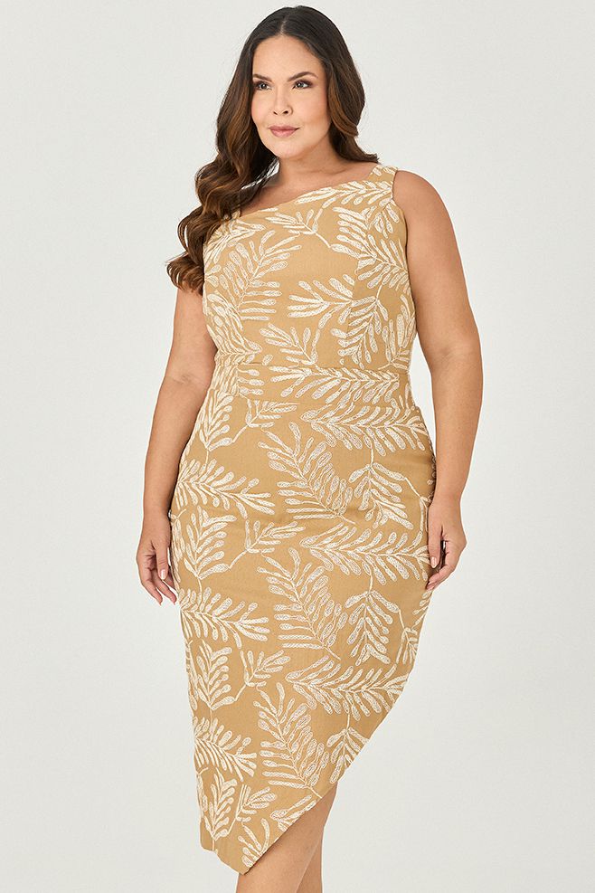 Vestido Midi Assimétrico Detalhe Bordado - MySize - Sentir 