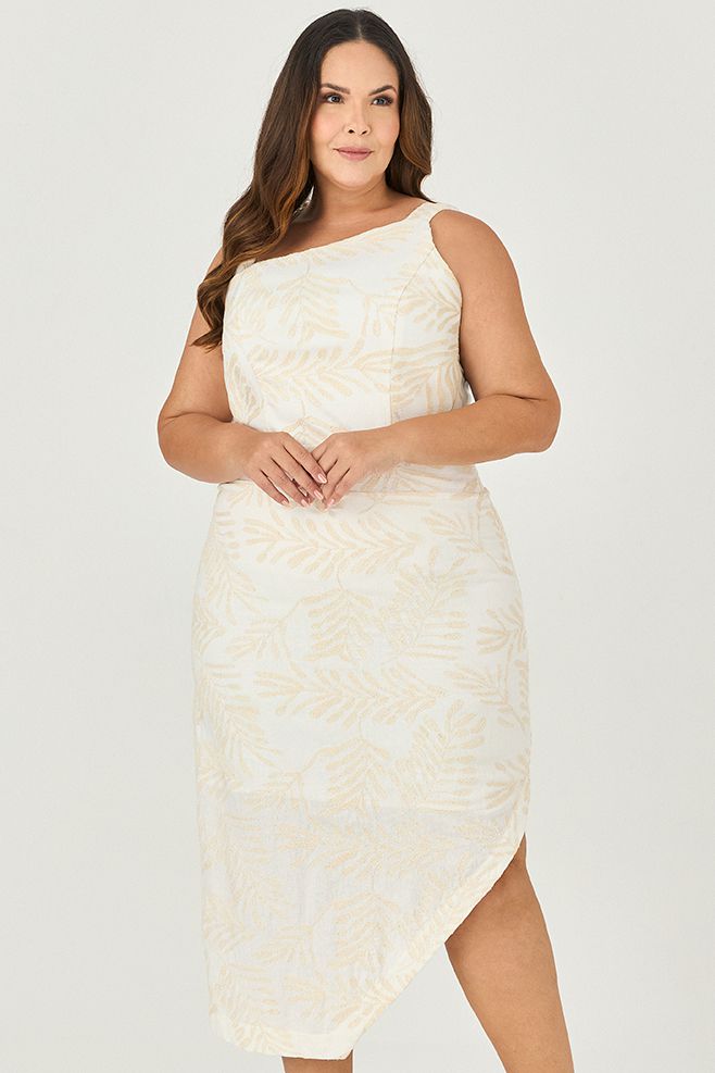 Vestido Midi Assimétrico Detalhe Bordado - MySize - Sentir