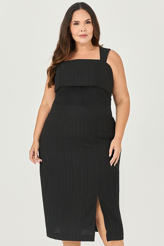 Vestido Midi com Decote Reto - MySize - Sentir 