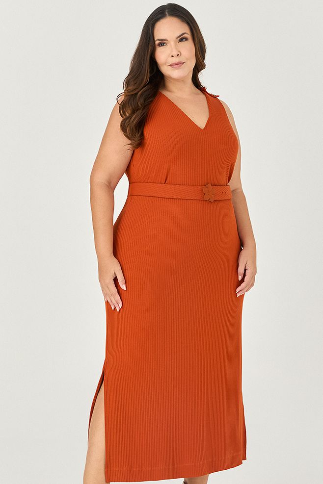 Vestido Midi com Detalhe Cinto Flor - MySize - Sentir 