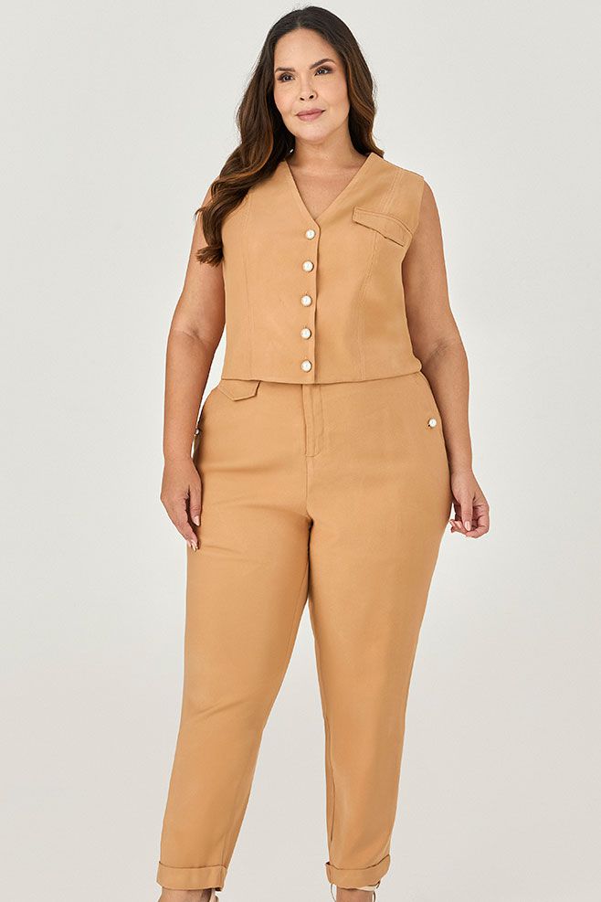Calça Carrot Detalhe Botão Pérola - MySize - Sentir