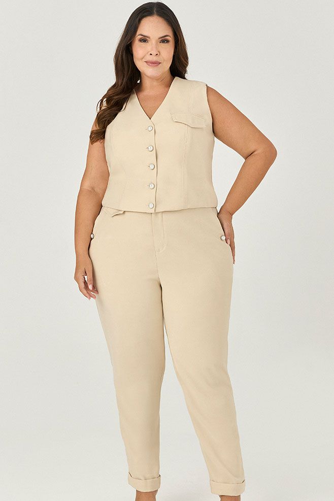 Calça Carrot Detalhe Botão Pérola - MySize - Sentir 