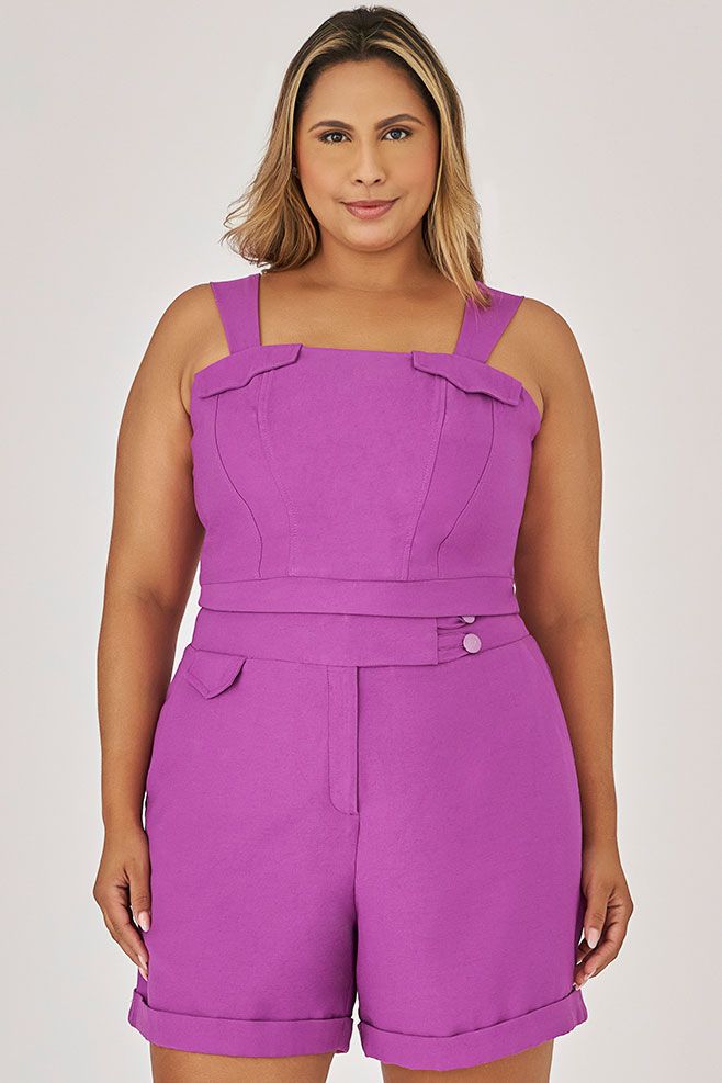Short Alfaiataria com Detalhe Botão - MySize - Trópicos 