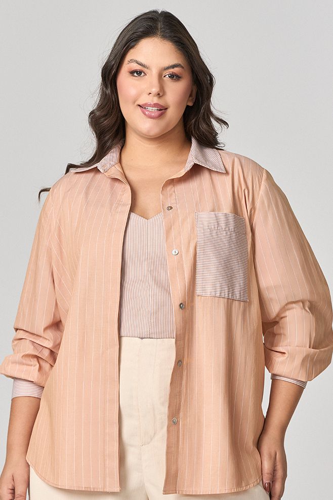 Blusa Camisa com Detalhe Listras MySize - Verano