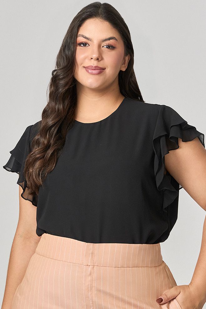 Blusa com Babado Duplo na Manga MySize - Verano 