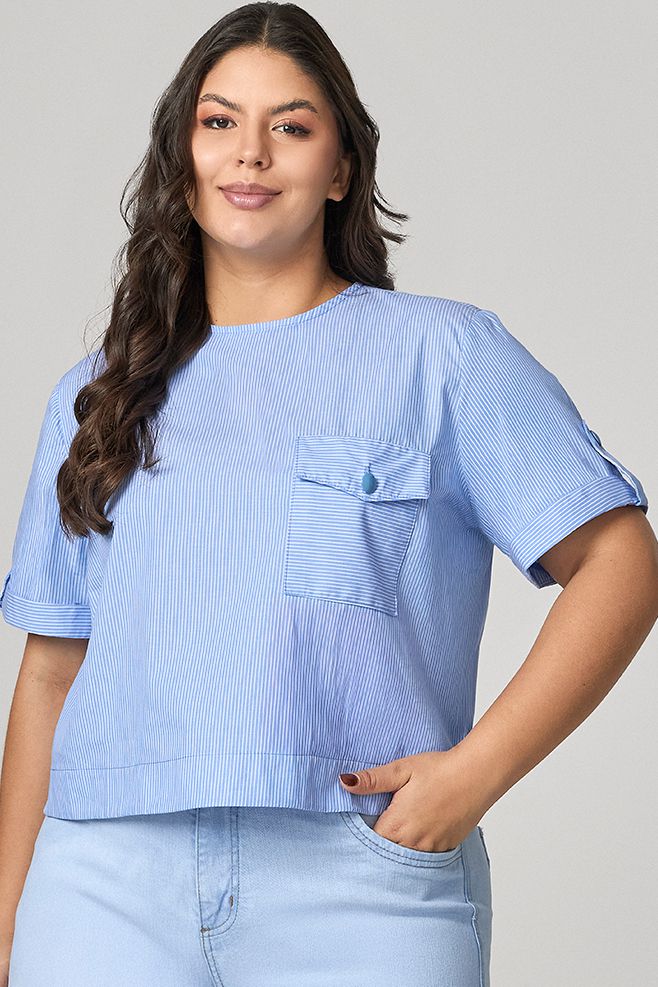 Blusa Casual com Detalhe Listras e Bolso MySize - Verano