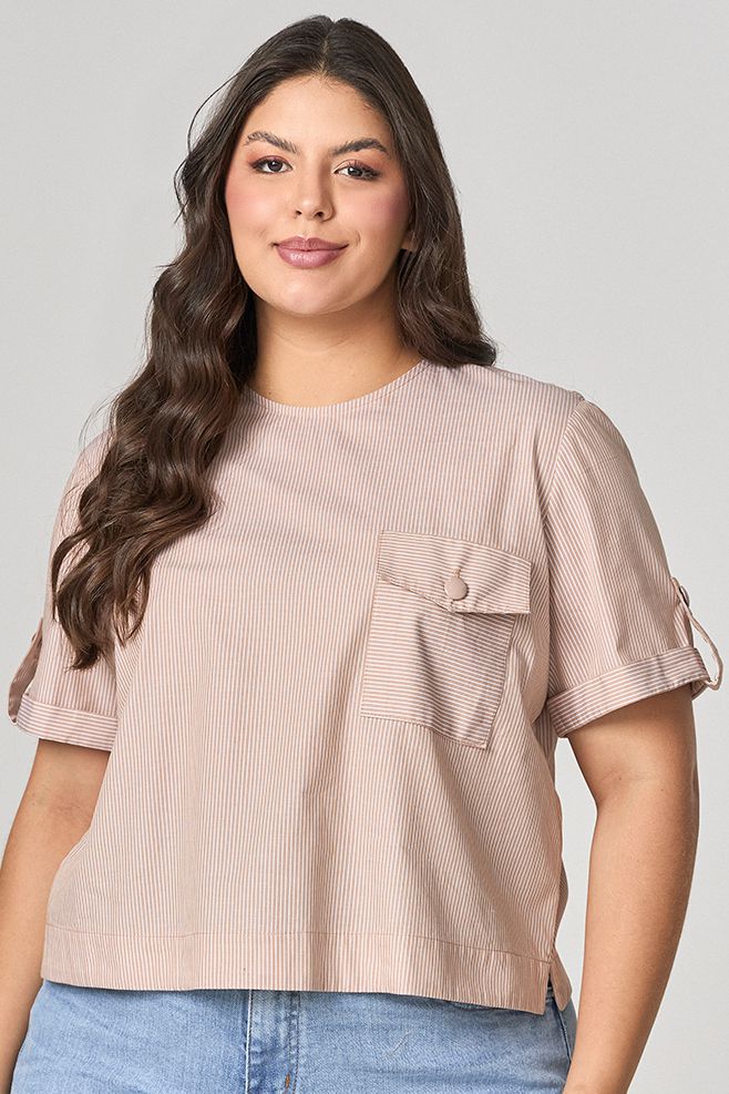 Blusa Casual com Detalhe Listras e Bolso MySize - Verano 