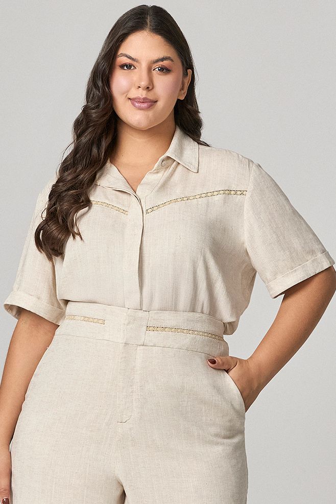 Camisa Manga Curta Detalhe Guipir MySize - Verano
