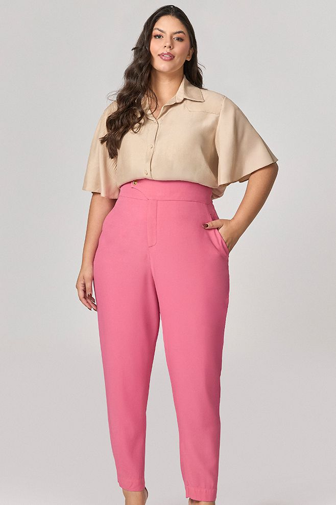 Calça Alfaiataria com Detalhe Botão Sol MySize - Verano 