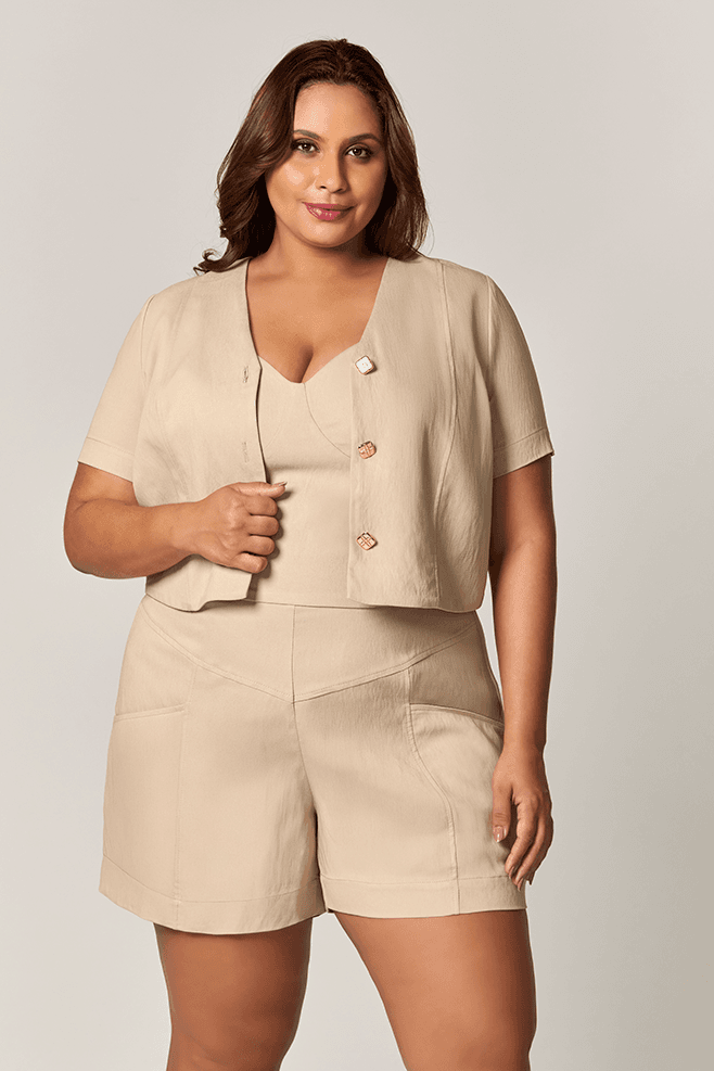Short Alfaiataria com Recortes Nature MySize