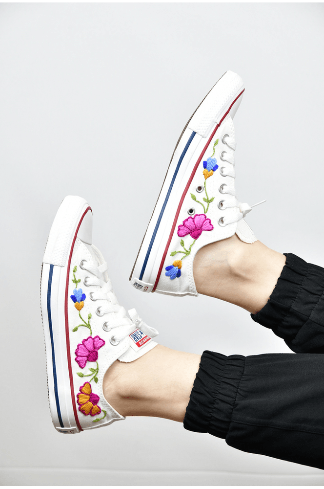 ALL STAR CANO BAIXO BRANCO FLORES VERONA TONS ROSA... - BIAAGUILA