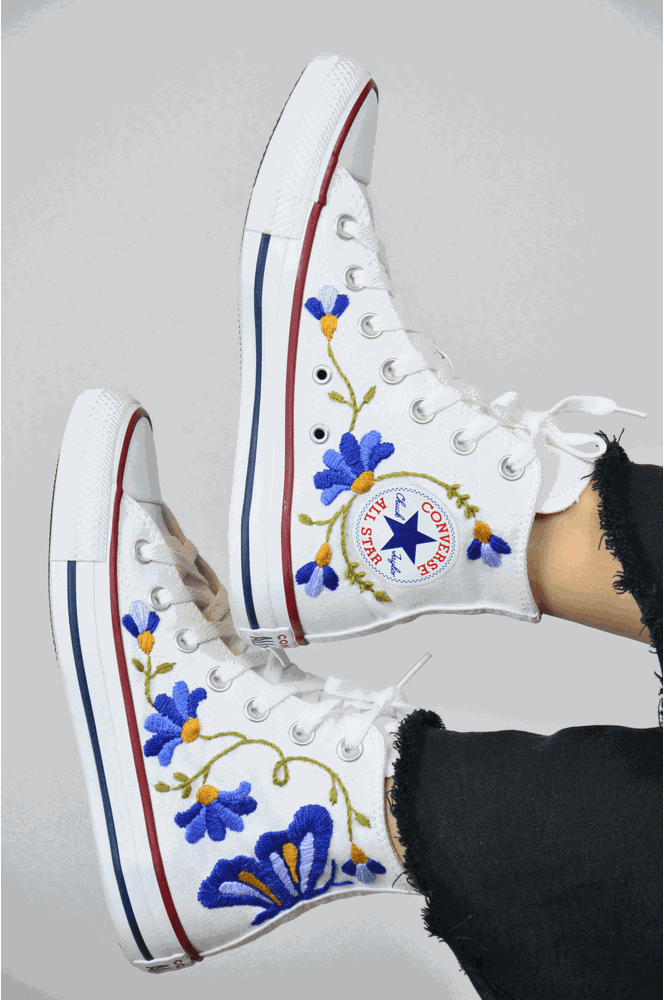 All Star Branco Cano Alto Borboletas e Margaridas ... - BIAAGUILA