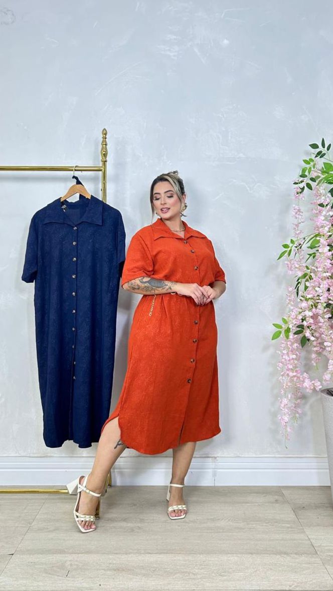 Vestido Longo Com Botão Terra Cota