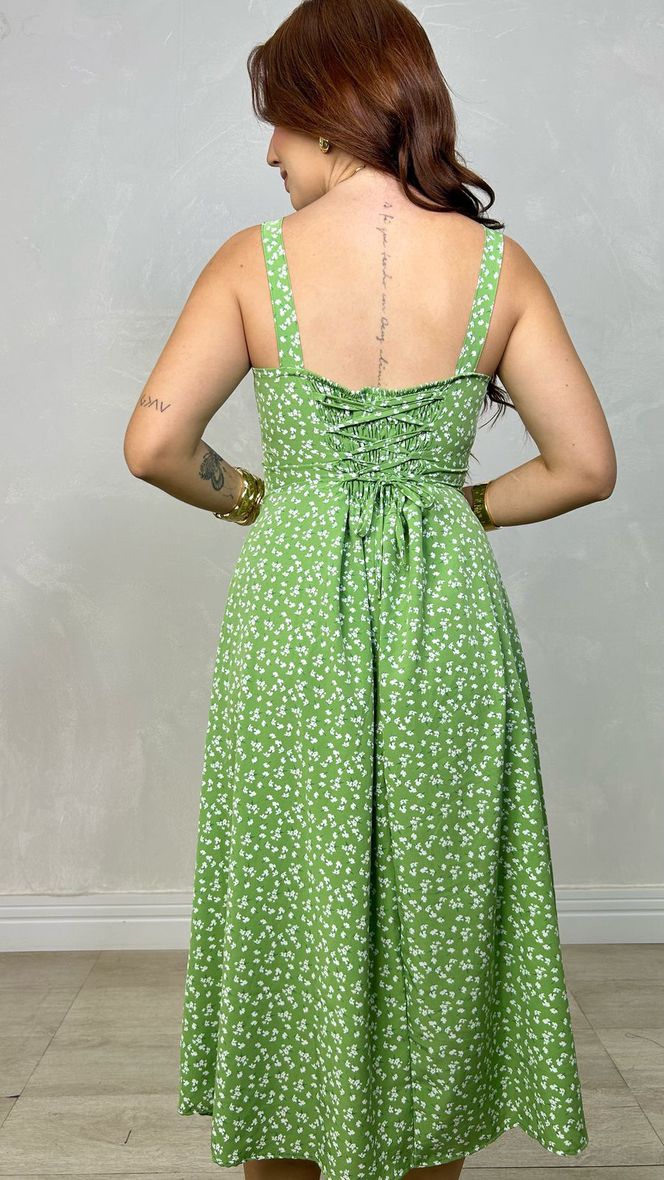 Vestido de Alça Estampado Verde