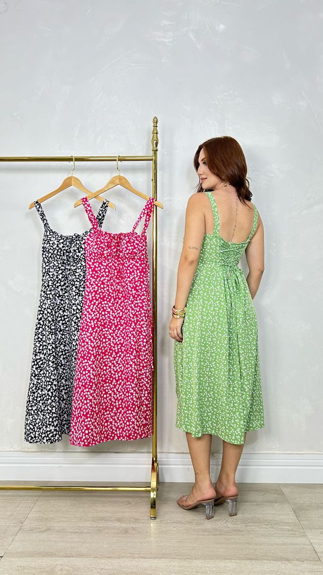 Vestido de Alça Estampado Verde