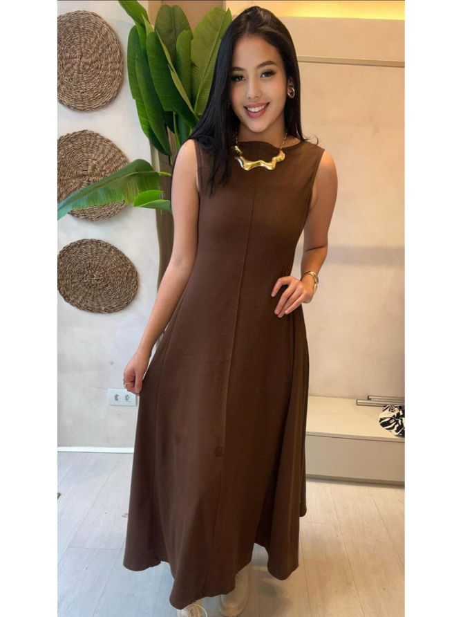 Vestido Gaby Longo Manga Regata - Marrom - MeiMi Amores 