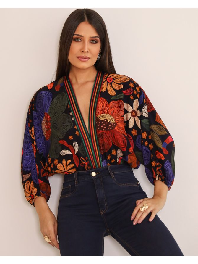 Body Selena Preto Estampado Exclusivo Meimi - MeiMi Amores 