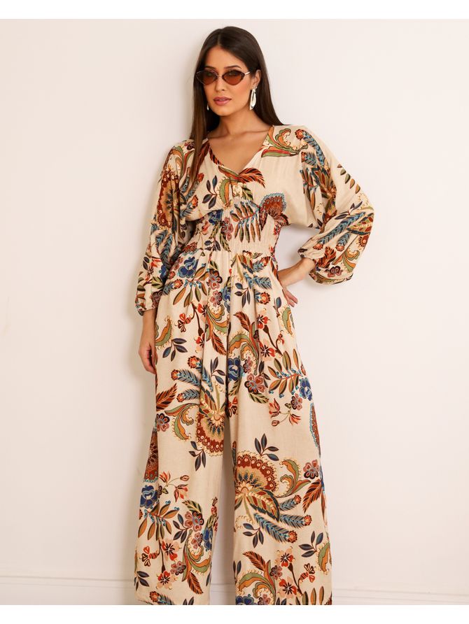 Macacão Milena Nude Estampado Exclusivo Mei... - MeiMi Amores 