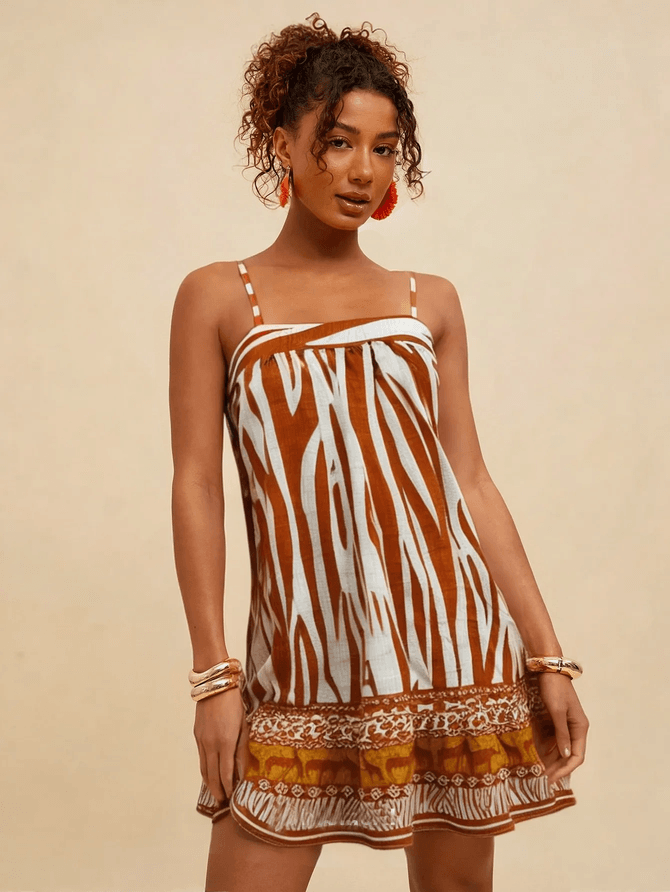 Vestido Nicoly Curto Reto Estampado - Marro - MeiMi Amores 