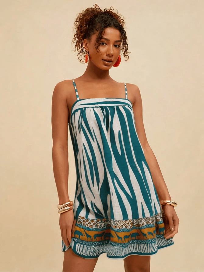 Vestido Nicoly Curto Reto Estampado - Verde... - MeiMi Amores 