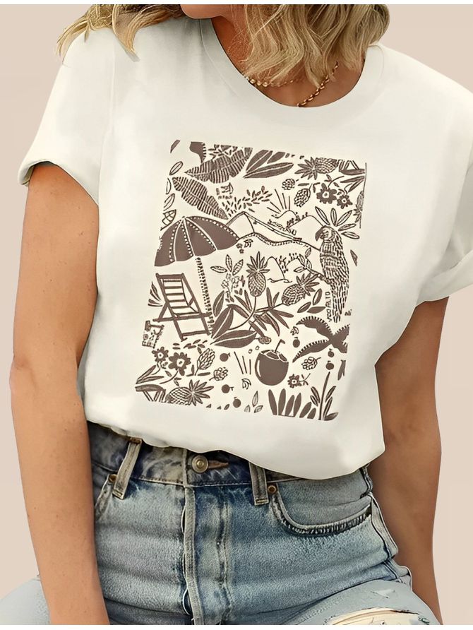 Tshirt Tropical Estampada Marrom - MeiMi Amores 