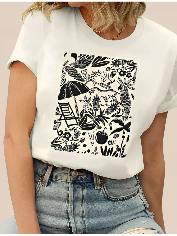 Tshirt Tropical Estampada Preta - MeiMi Amores 