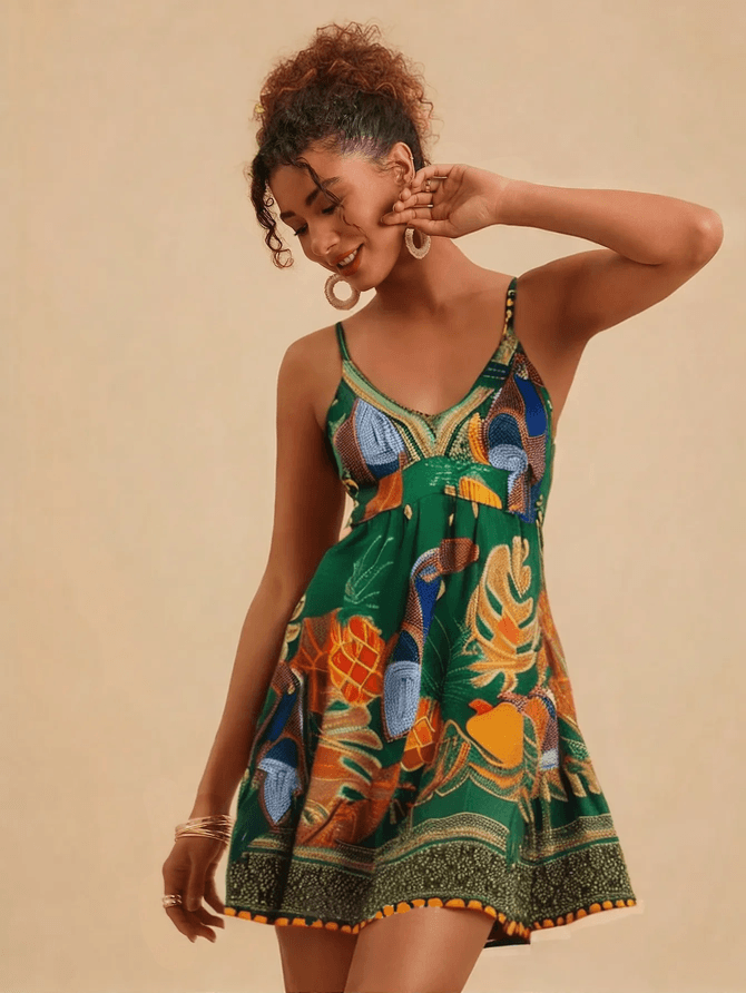 Vestido Curto Ester Estampado Decote em V -... - MeiMi Amores 