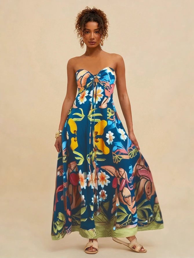Vestido Isabel Longo Estampa Divertida - Az... - MeiMi Amores 