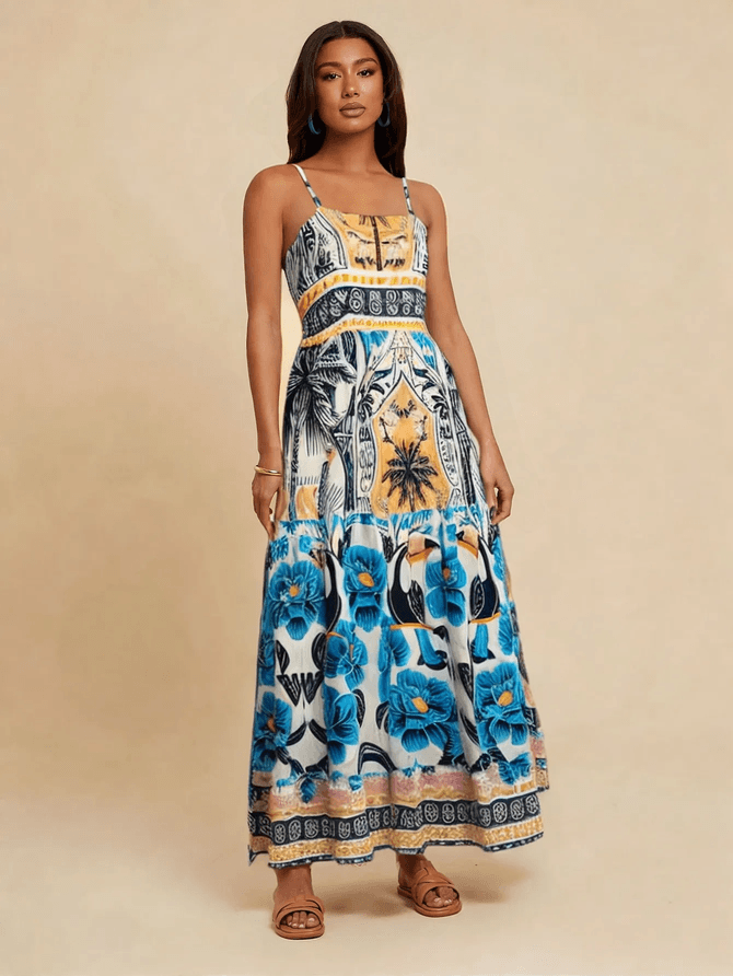Vestido Laissa Longo Estampa Divertida - Am... - MeiMi Amores 