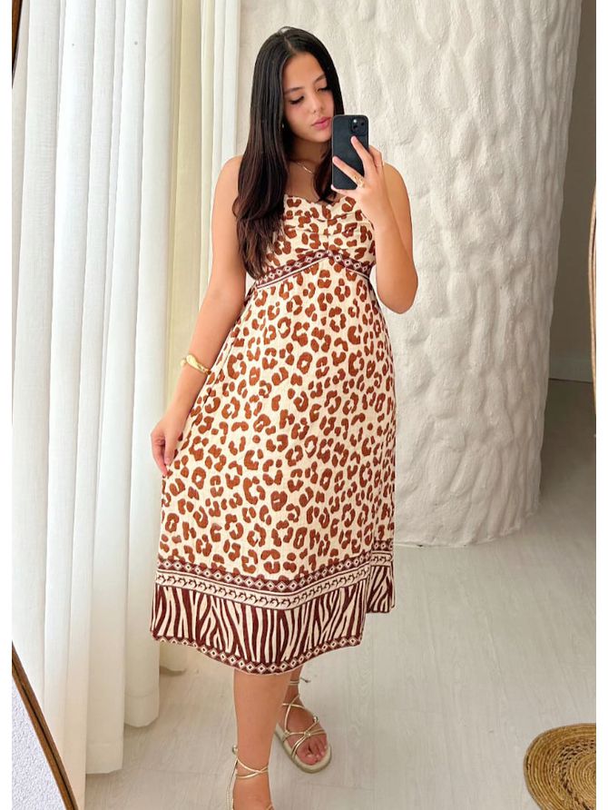 Vestido Midi Luana Estampa Animal Print - M... - MeiMi Amores 