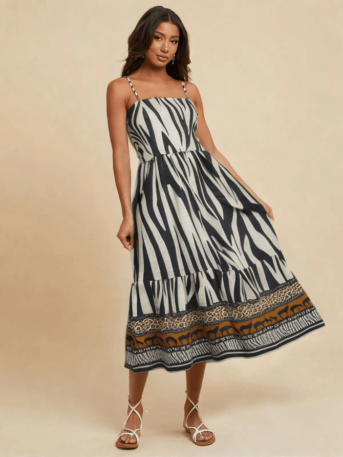 Vestido Mari Midi Animal Print - Preto - MeiMi Amores 