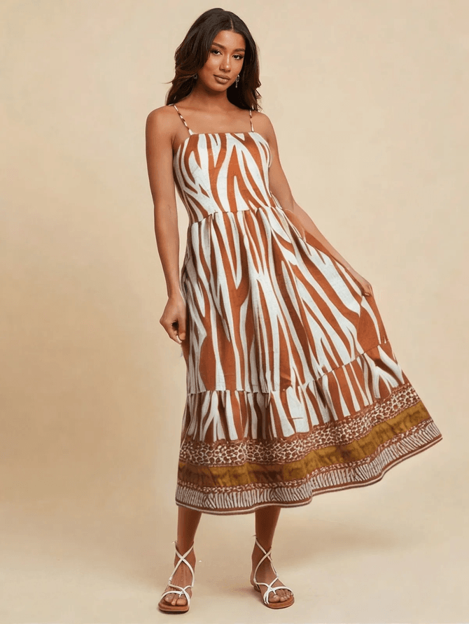 Vestido Mari Midi Animal Print - Marrom - MeiMi Amores 