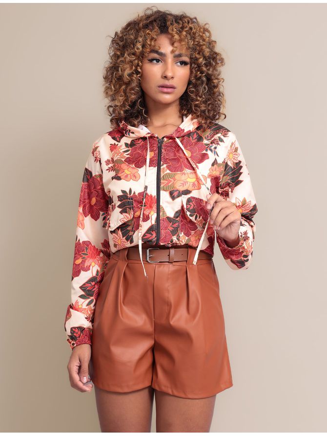 Jaqueta Feminina Manga Longa Floral Corta V... - MeiMi Amores 