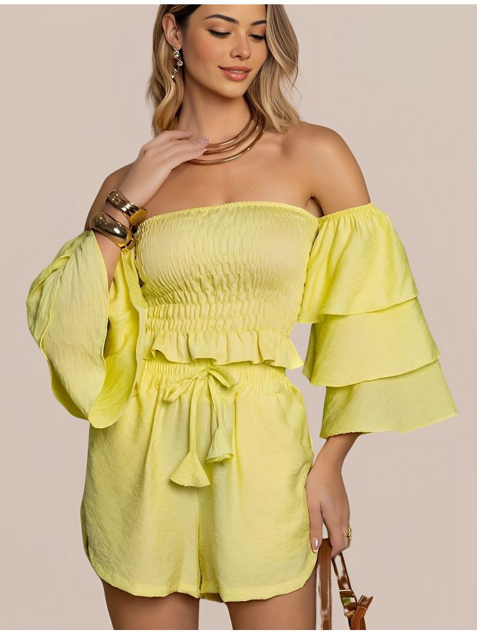 Conjunto Feminino Cropped Manga Ciganinha S... - MeiMi Amores 