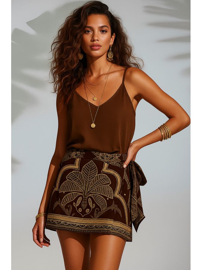 Shorts Saia Boho - Marrom - MeiMi Amores 