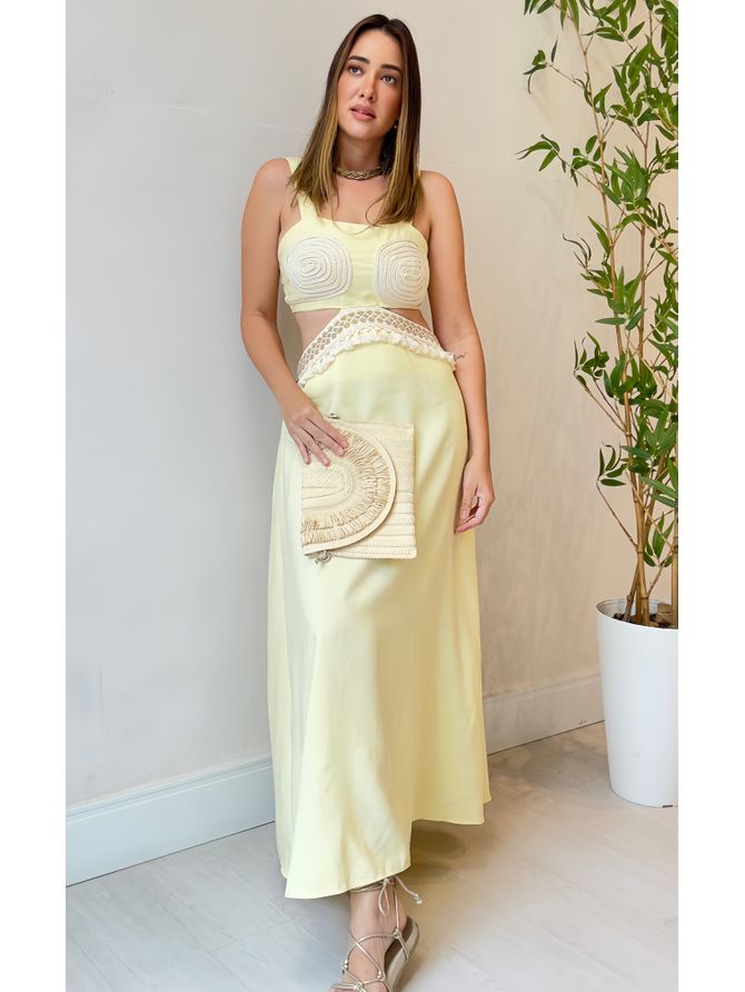 Vestido Longo Lorena- Amarelo Manteiga - MeiMi Amores 