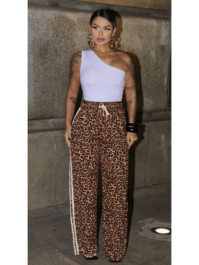 Calça Pantalona Animal Print - Onça - MeiMi Amores 