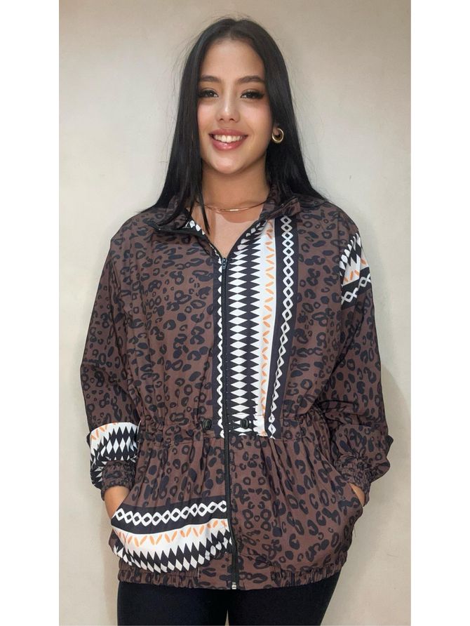 Jaqueta Parka Estampa Animal Print- Marrom - MeiMi Amores 