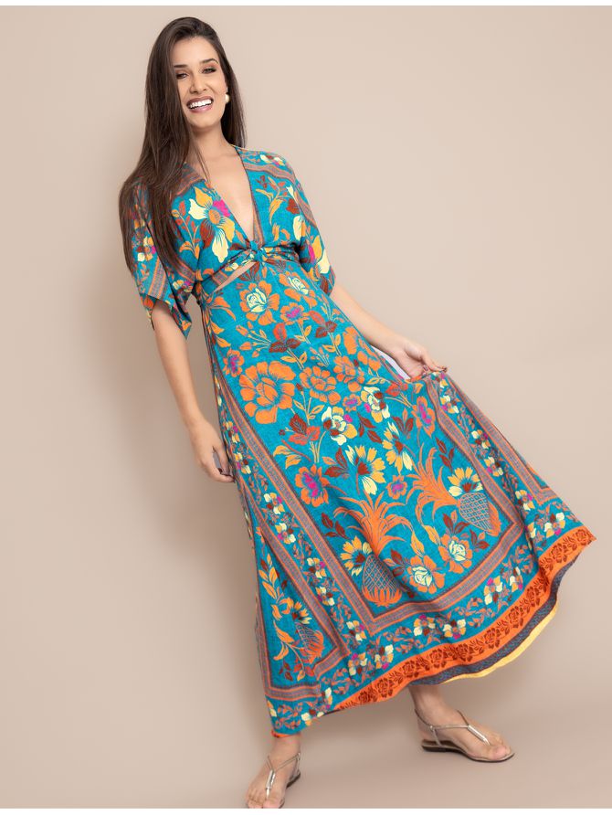 Vestido Longo Manga Morcego - MeiMi Amores 