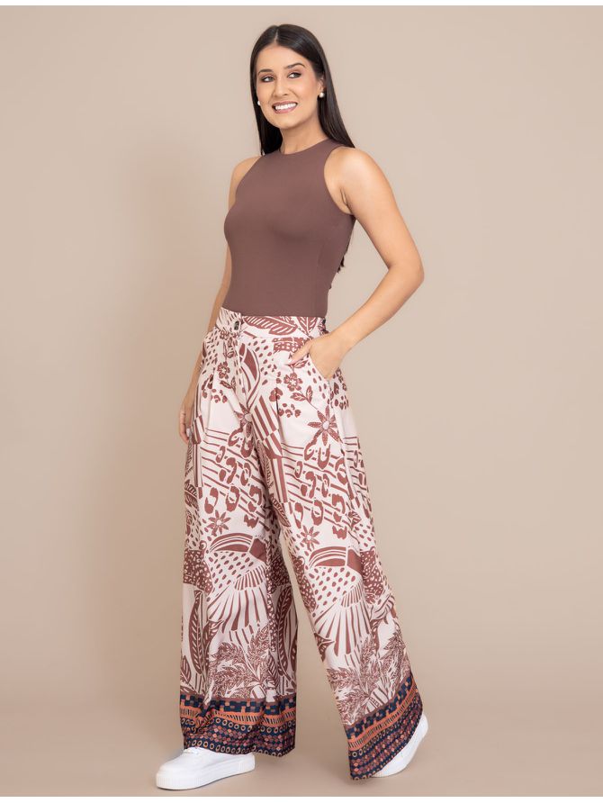 Calça Madalena Alfaiataria Pantalona - Marr... - MeiMi Amores 